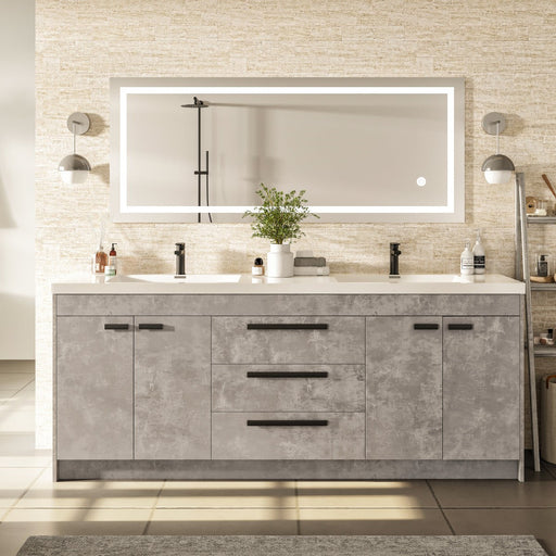 Eviva Lugano 84" Modern Double Sink Bathroom Vanity in Cement Gray, Gray, Gray Oak, Rosewood, White Finish with White Integrated Acrylic Top