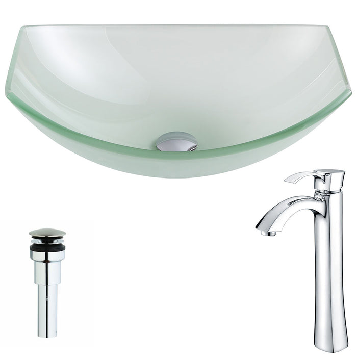 ANZZI Pendant Series 20" x 15" Deco-Glass Oval Shape Vessel Sink in Lustrous Frosted Finish with Polished Chrome Pop-Up Drain and Faucet