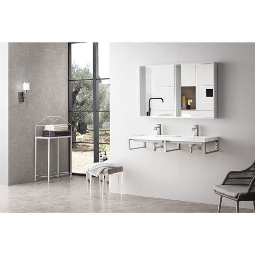 James Martin Three Boston 18" Wall Brackets in Brushed Nickel, shown in a bathroom setting