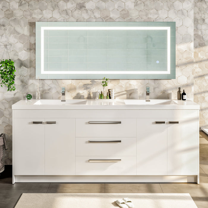 Eviva Lugano 84" Modern Double Sink Bathroom Vanity in Cement Gray, Gray, Gray Oak, Rosewood, White Finish with White Integrated Acrylic Top