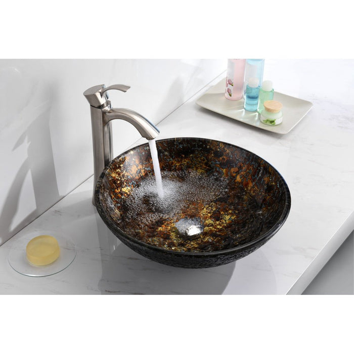 ANZZI Alto Series 17" x 17" Deco-Glass Round Vessel Sink in Molten Gold Finish with Polished Chrome Pop-Up Drain LS-AZ200