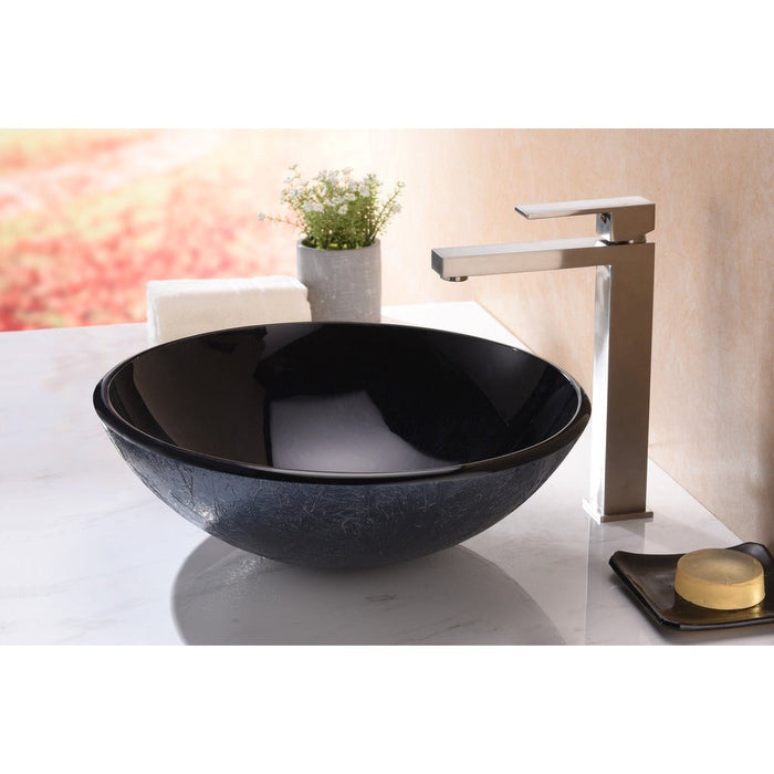 ANZZI Arc Series 17" x 17" Deco-Glass Round Vessel Sink in Arctic Sheer Finish with Polished Chrome Pop-Up Drain LS-AZ215