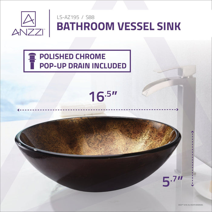 ANZZI Jonas Series 17" x 17" Deco-Glass Round Vessel Sink with Polished Chrome Pop-Up Drain