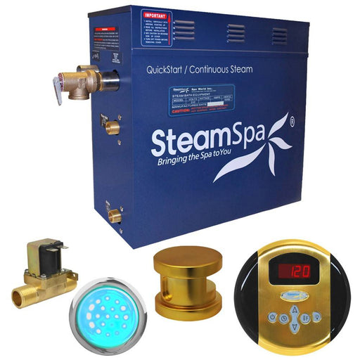 SteamSpa Indulgence 6 KW QuickStart Acu-Steam Bath Generator Package with Built-in Auto Drain in Polished Gold IN600GD-A