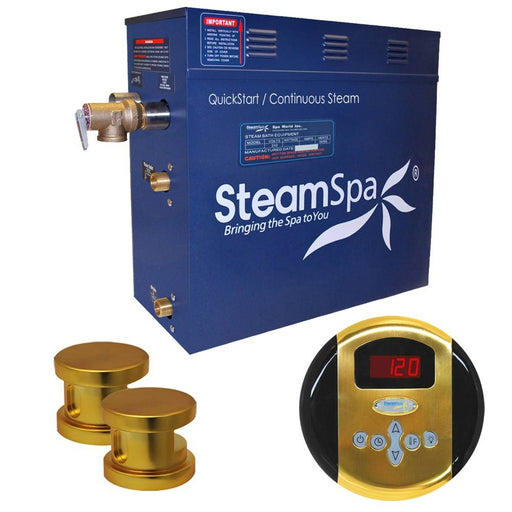 SteamSpa Oasis 12 KW QuickStart Acu-Steam Bath Generator Package in Polished Gold OA1200GD