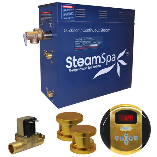 SteamSpa Oasis 12 KW QuickStart Acu-Steam Bath Generator Package with Built-in Auto Drain in Polished Gold OA1200GD-A