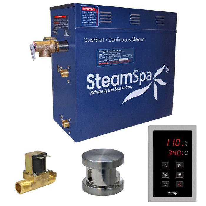 SteamSpa Oasis 4.5 KW QuickStart Acu-Steam Bath Generator Package with Built-in Auto Drain in Brushed Nickel OAT450BN-A