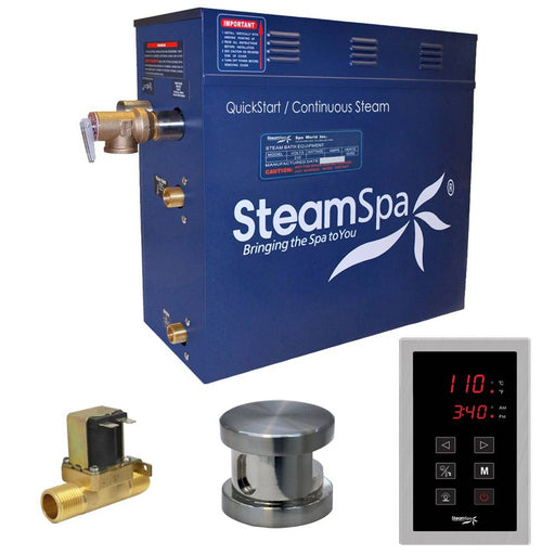 SteamSpa Oasis 6 KW QuickStart Acu-Steam Bath Generator Package with Built-in Auto Drain in Brushed Nickel OAT600BN-A