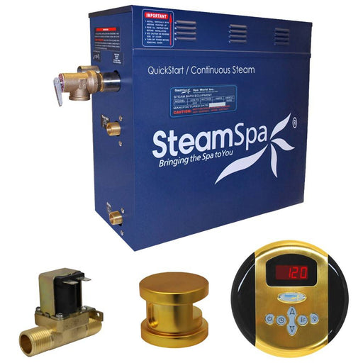 SteamSpa Oasis 7.5 KW QuickStart Acu-Steam Bath Generator Package with Built-in Auto Drain in Polished Gold OA750GD-A