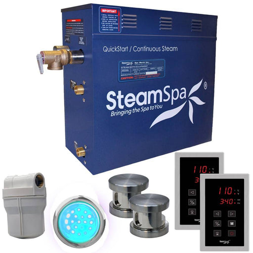 SteamSpa Royal 12 KW QuickStart Acu-Steam Bath Generator Package in Brushed Nickel RYT1200BN