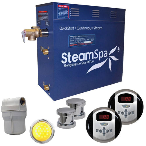 SteamSpa Royal 12 KW QuickStart Acu-Steam Bath Generator Package in Polished Chrome RY1200CH