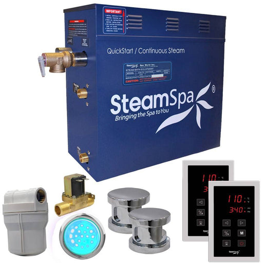 SteamSpa Royal 12 KW QuickStart Acu-Steam Bath Generator Package with Built-in Auto Drain in Polished Chrome RYT1200CH-A