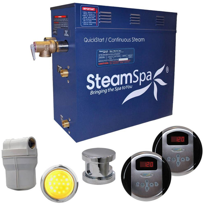 SteamSpa Royal 7.5 KW QuickStart Acu-Steam Bath Generator Package in Brushed Nickel RY750BN
