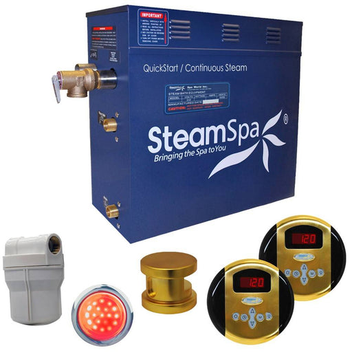 SteamSpa Royal 7.5 KW QuickStart Acu-Steam Bath Generator Package in Polished Gold RY750GD