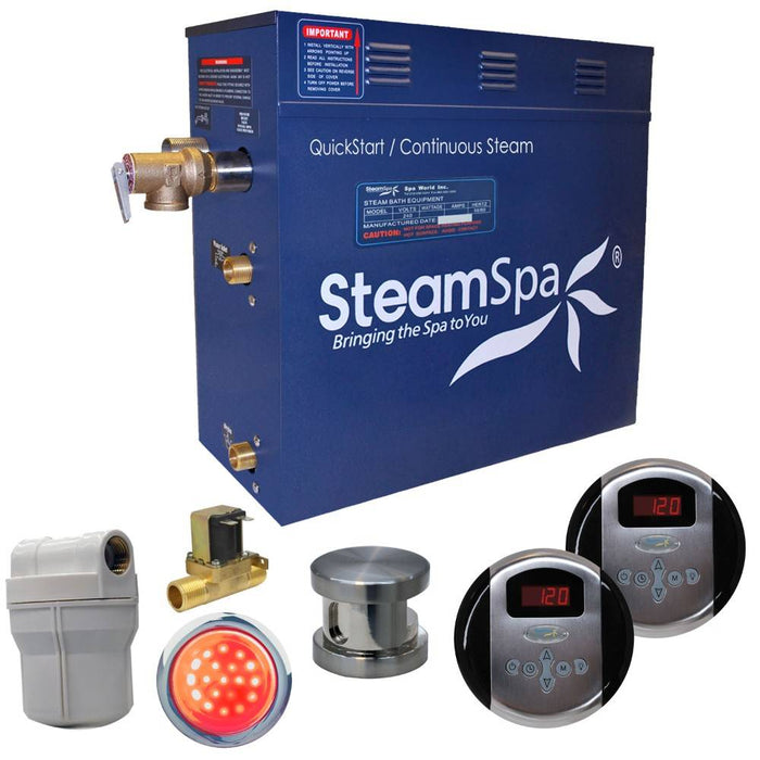 SteamSpa Royal 7.5 KW QuickStart Acu-Steam Bath Generator Package with Built-in Auto Drain in Brushed Nickel RY750BN-A