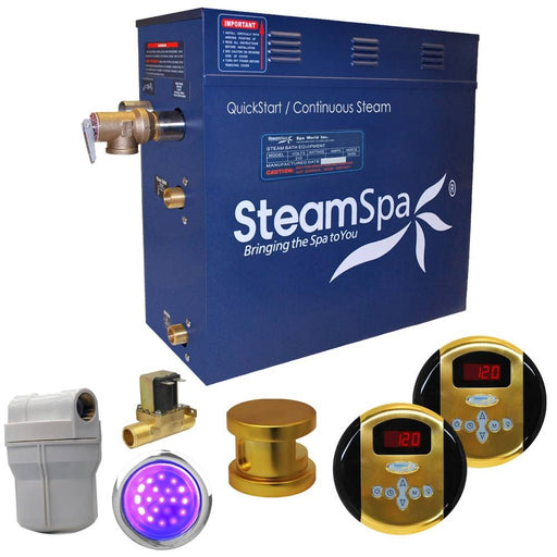 SteamSpa Royal 7.5 KW QuickStart Acu-Steam Bath Generator Package with Built-in Auto Drain in Polished Gold RY750GD-A