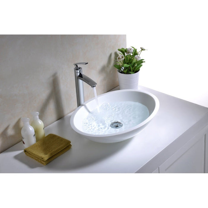 ANZZI Warika Series 20" x 15" Deco-Glass Round Vessel Sink in White Finish with Polished Chrome Pop-Up Drain LS-AZ8094