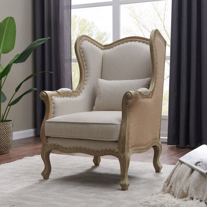 New Pacific Direct Guinevere Burlap Wing Arm Chair 3900010-LSB