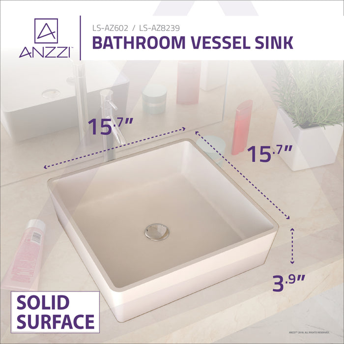 ANZZI Matimbi Series 16" x 16" Square Shape Vessel Sink in Matte White Finish LS-AZ8239