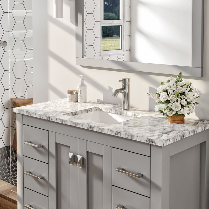 Eviva Hampton 36" x 18" Transitional Bathroom Vanity in Gray or White Finish with White Carrara Countertop and Undermount Porcelain Sink