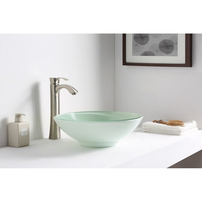 ANZZI Sonata Series 16" x 16" Deco-Glass Round Vessel Sink in Lustrous Light Green Finish with Polished Chrome Pop-Up Drain LS-AZ083