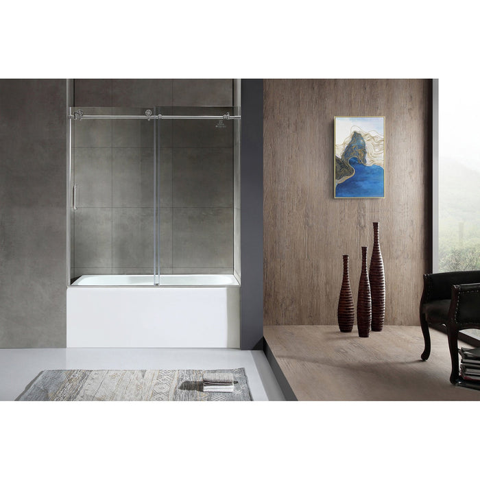 ANZZI Don Series White "60 x 32" Alcove Right Drain Rectangular Bathtub with Built-In Flange and Frameless Brushed Nickel Sliding Door SD1701BN-3260R
