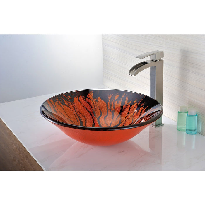 ANZZI Ore Series 18" x 18" Deco-Glass Round Vessel Sink in Lustrous Red and Black Finish with Polished Chrome Pop-Up Drain LS-AZ8109