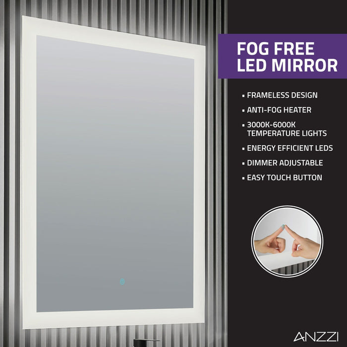 ANZZI Conques Series 30" x 20" Dark Brown Solid Wood Single Bathroom Vanity Set with 24" LED Mirror VT-MR3CT30-DB