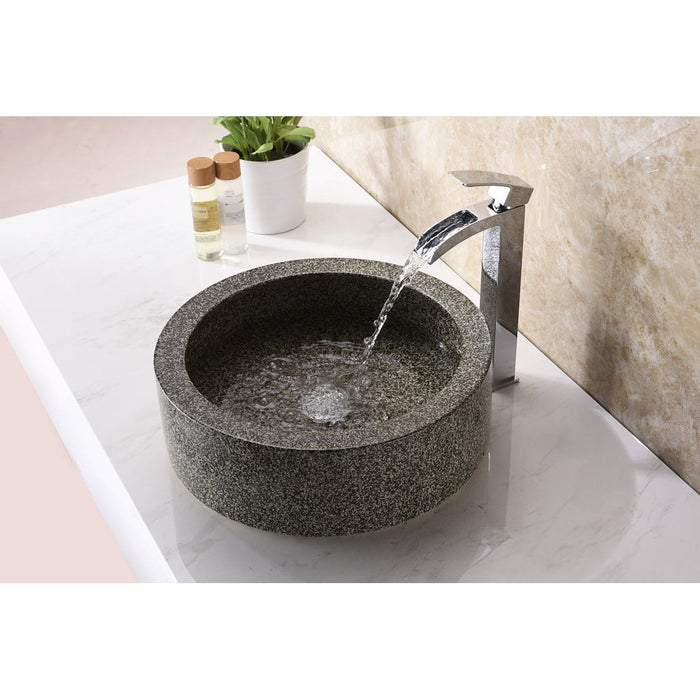 ANZZI Desert Crown Series 17" x 17" Round Vessel Sink in Black Speckled Stone Finish with Polished Chrome Pop-Up Drain LS-AZ182