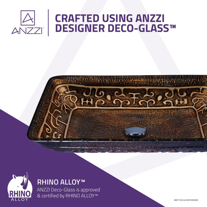 ANZZI Alto Series 23" x 14" Deco-Glass Rectangular Vessel Sink in Macedonian Bronze Finish with Polished Chrome Pop-Up Drain LS-AZ193