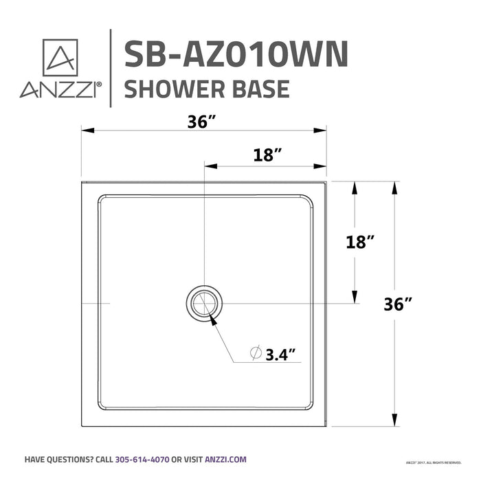 ANZZI Valley Series 38" x 38" Center Drain Double Threshold White Shower Base with Built-In Tile Flange SB-AZ010WN