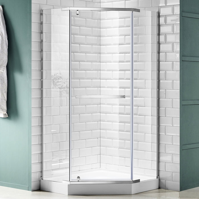 ANZZI Castle Series 49" x 72" Brushed Nickel Semi-Frameless Neo-Angle Hinged Shower Door with Tsunami Guard SD-AZ056-01BN