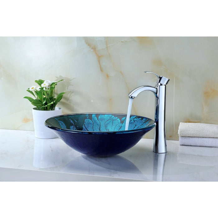 ANZZI Key Series 17" x 17" Deco-Glass Round Vessel Sink in Lustrous Blue and Black Finish with Polished Chrome Pop-Up Drain LS-AZ046