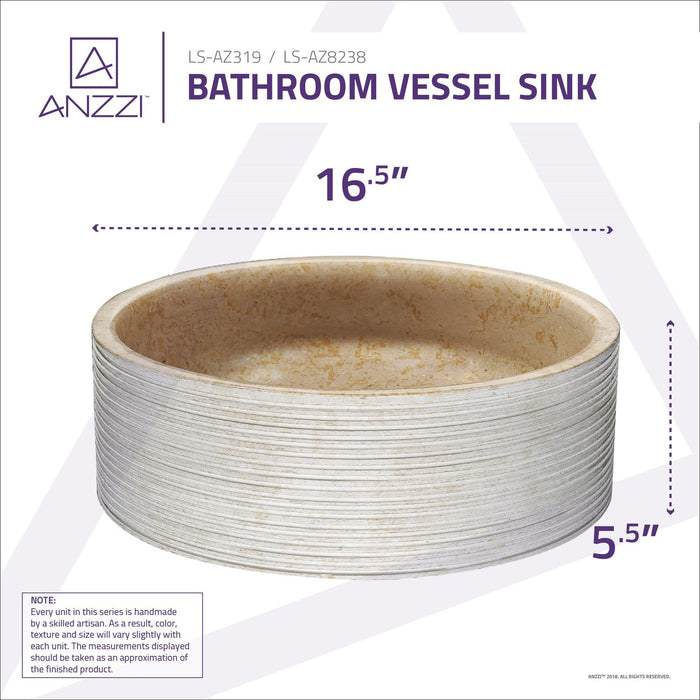 ANZZI Rune Series 17" x 17" Round Vessel Sink in Classic Cream Finish LS-AZ8238