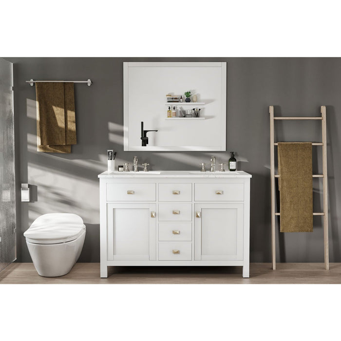 Eviva Totti Artemis 44" Transitional Double Sink Bathroom Vanity in White or Gray Finish with White Carrara Style Man-Made Stone Countertop and Undermount Porcelain Sinks