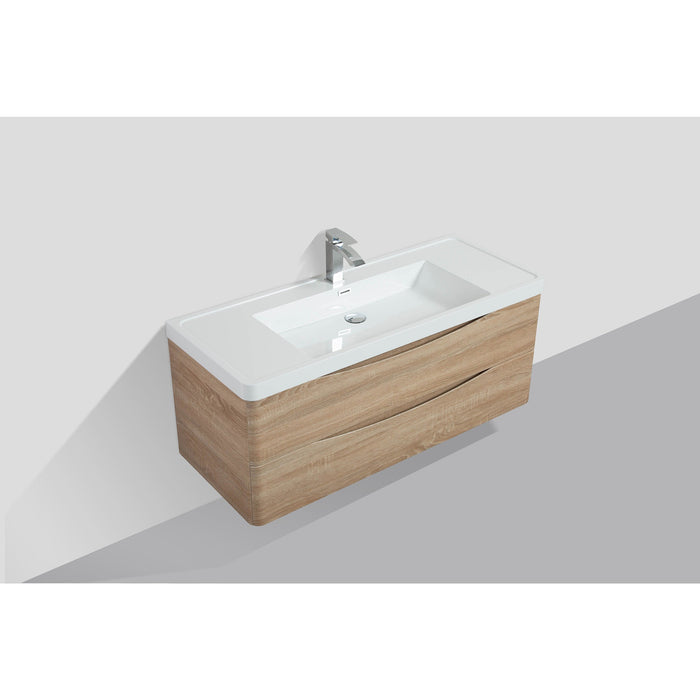 Eviva Smile 48" Wall Mount Modern Single Bathroom Vanity in Rosewood or White Oak Finish with White Integrated Acrylic Top