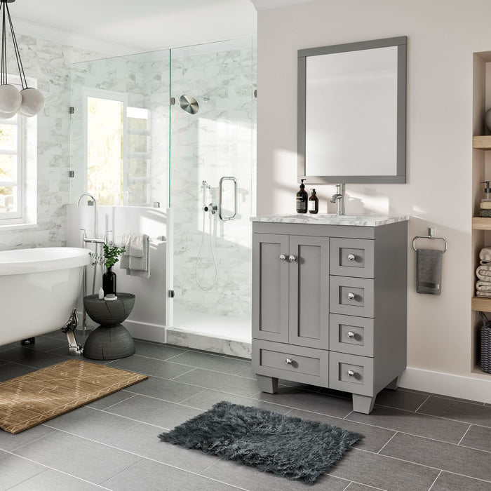 Eviva Happy 24" x 18" Transitional Bathroom Vanity in Espresso, Gray or White Finish with White Carrara Marble Countertop and Undermount Porcelain Sink