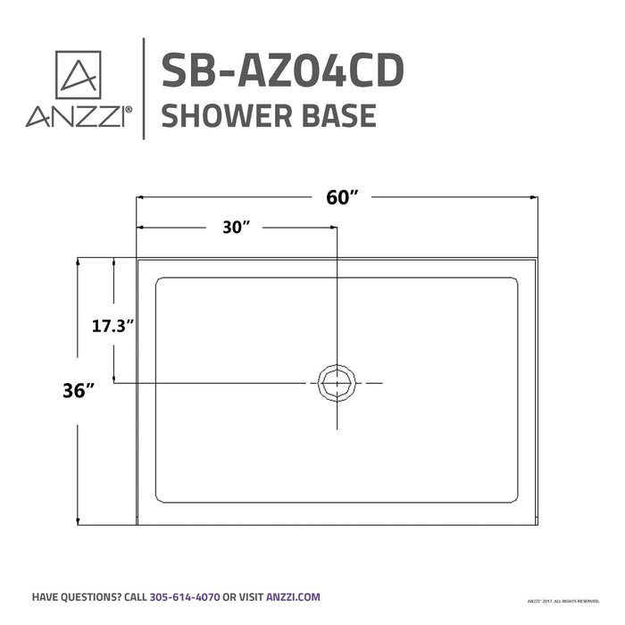 ANZZI Tier Series 36" x 60" Single Threshold White Shower Base with Built-In Tile Flange
