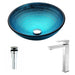 ANZZI Enti Series 17" x 17" Deco-Glass Round Vessel Sink in Lustrous Blue Finish with Chrome Pop-Up Drain and Brushed Nickel Faucet