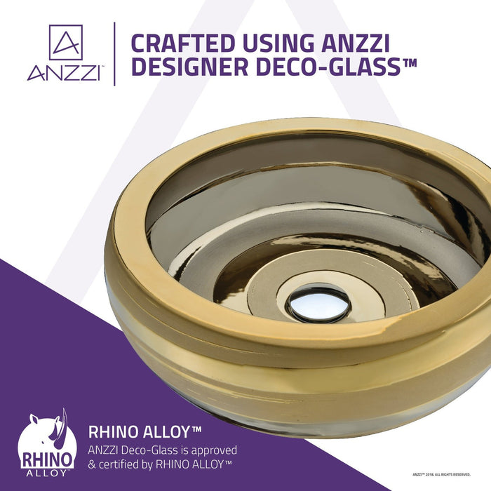 ANZZI Levi Series 17" x 17" Deco-Glass Round Vessel Sink with Polished Chrome Pop-Up Drain