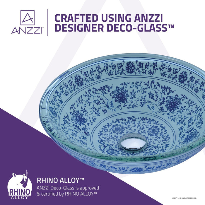 ANZZI Cadence Series 16" x 16" Deco-Glass Round Vessel Sink with Polished Chrome Pop-Up Drain