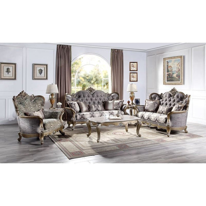Acme Furniture Elozzol Sofa W/5 Pillows in Fabric & Antique Bronze Finish LV00299