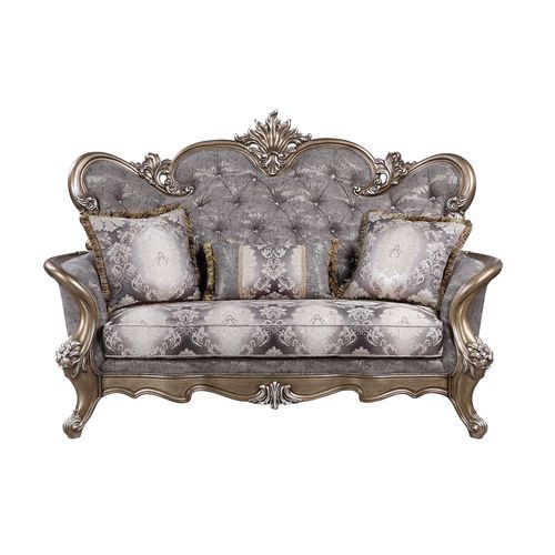 Acme Furniture Elozzol Loveseat W/3 Pillows in Fabric & Antique Bronze Finish LV00300