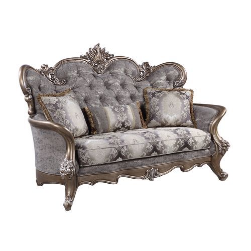 Acme Furniture Elozzol Loveseat W/3 Pillows in Fabric & Antique Bronze Finish LV00300