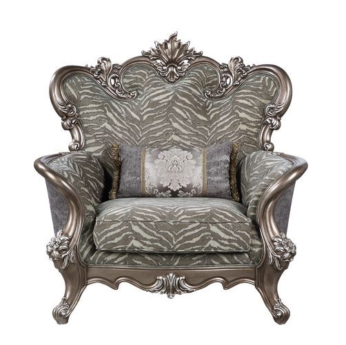 Acme Furniture Elozzol Chair W/1 Pillow in Fabric & Antique Bronze Finish LV00301