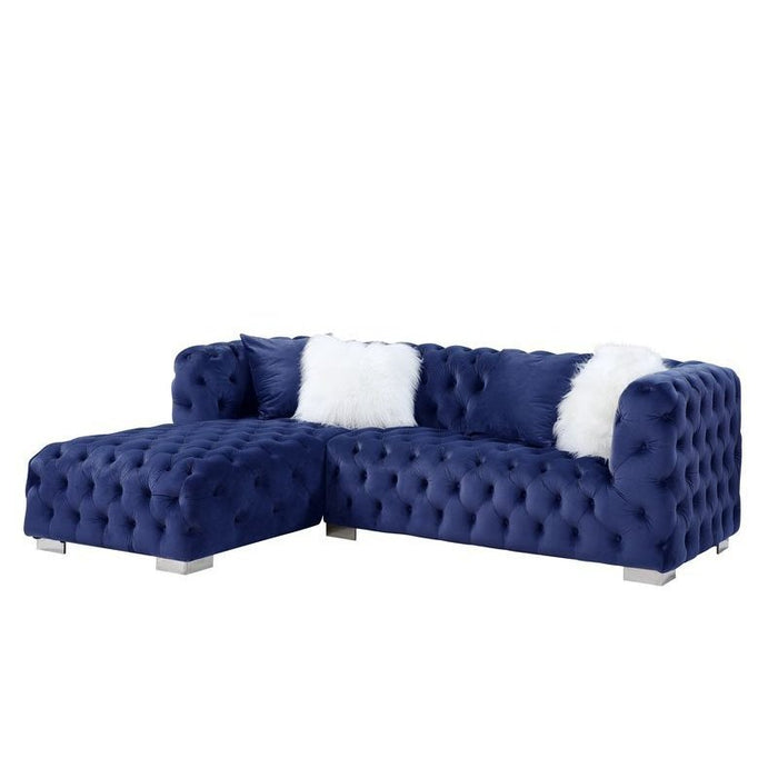 Acme Furniture Syxtyx Sectional - Lf Chaise W/2 Pillow in Blue Velvet LV00333-2