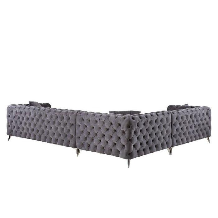 Acme Furniture Wugtyx Sectional Sofa W/3 Pillows in Dark GrayVelvet LV00335