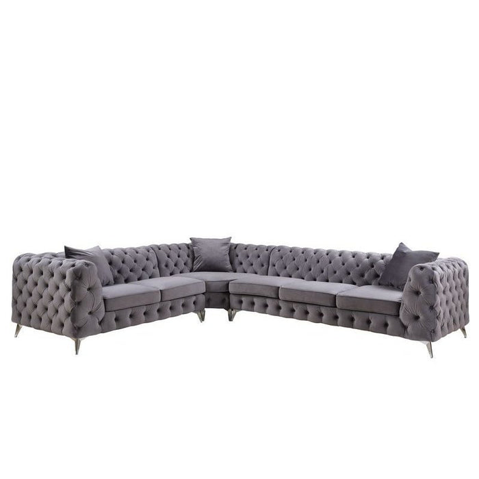 Acme Furniture Wugtyx Sectional - Rf Sofa W/1 Pillow in Dark GrayVelvet LV00335-3