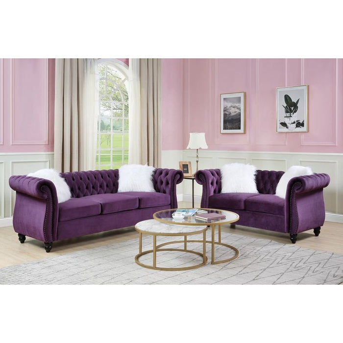 Acme Furniture Thotton Sofa W/2 Pillows in Purple Velvet LV00340