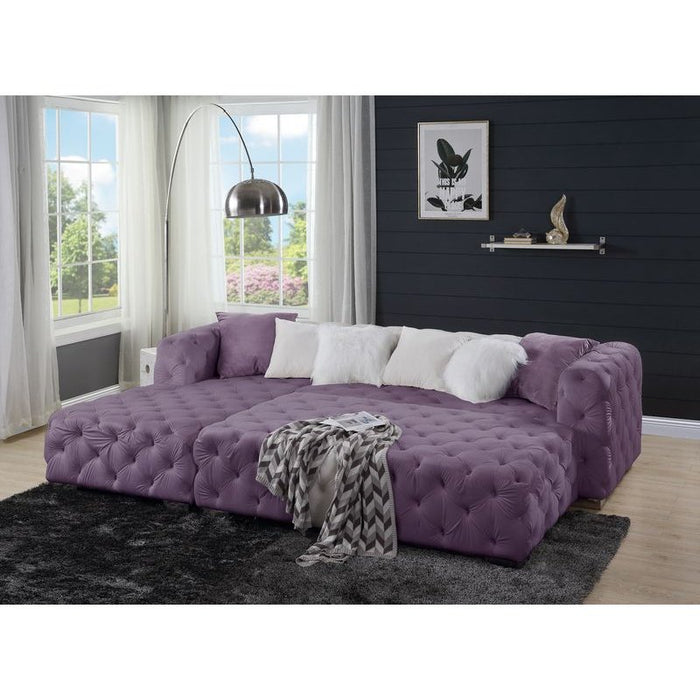 Acme Furniture Qokmis Sectional Sofa W/6 Pillows in Purple Velvet LV00389